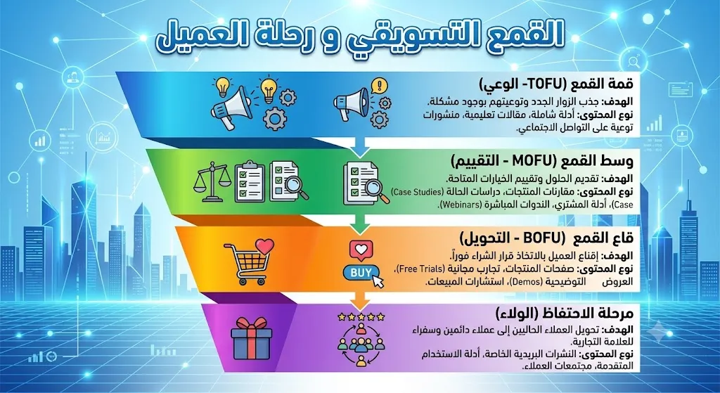 القمع التسويقي للمحتوى (Content Funnel) ورحلة العميل